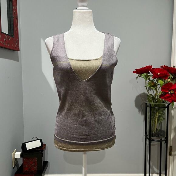 NEW Max Studio Rayon Two Tone Contrast Striped Semi Sheer Knit Sleeveless Top M - Picture 8 of 16